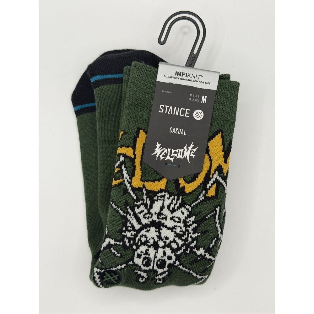 Stance Welcome Wilbur Crew Socks Green M A556A24WWC Mid Cushion